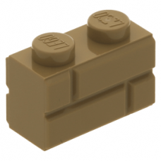 LEGO kocka 1x2 módosított tégla mintás, sötét sárgásbarna (98283)